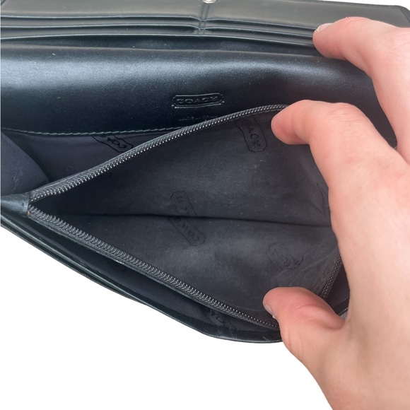 Vintage Coach Leather Crossgrain Long Continental Snap Wallet Black Classic - Picture 11 of 12